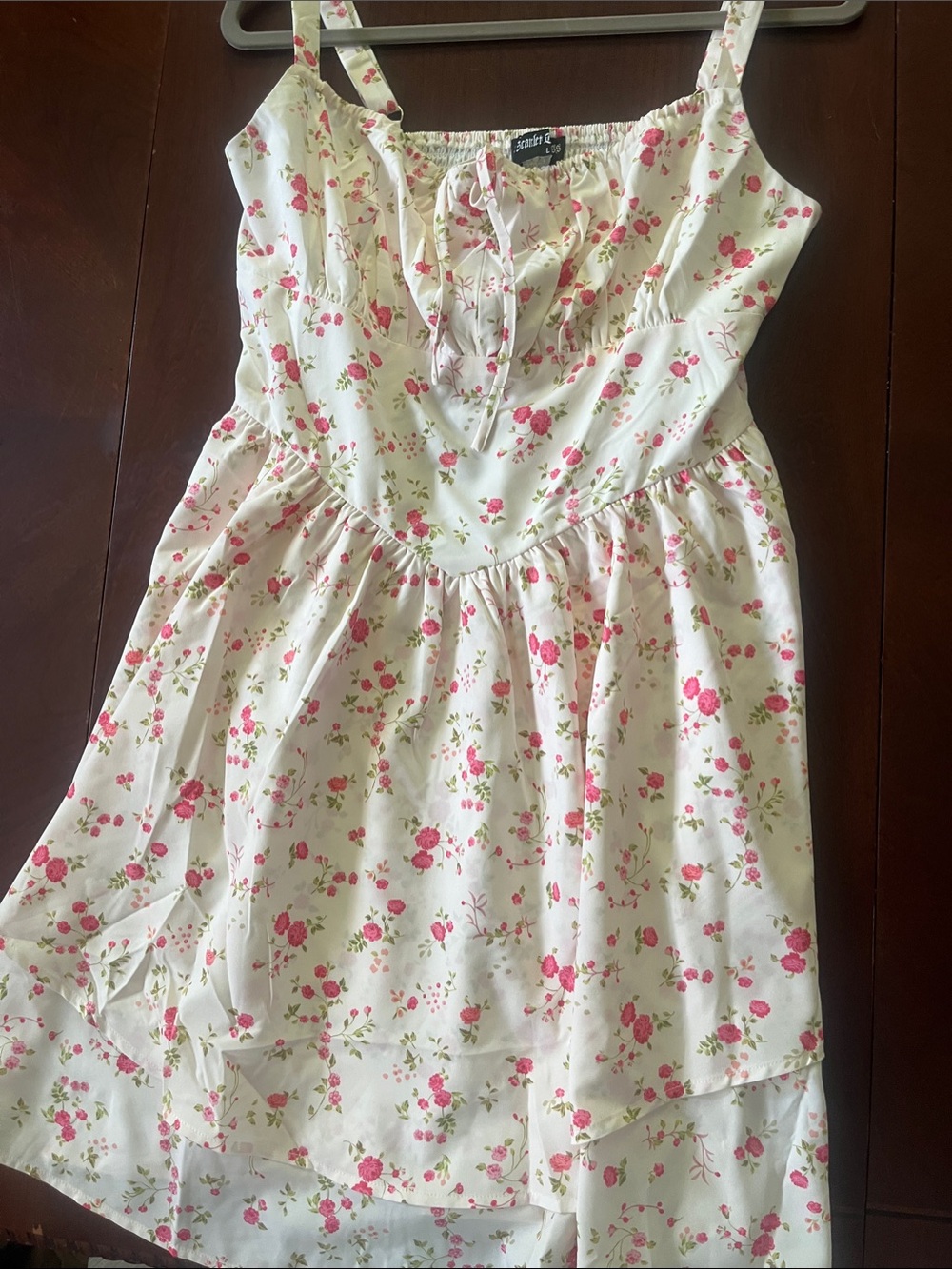 Floral Lace-Up Midi Dress in Cream and Pink by Rue21